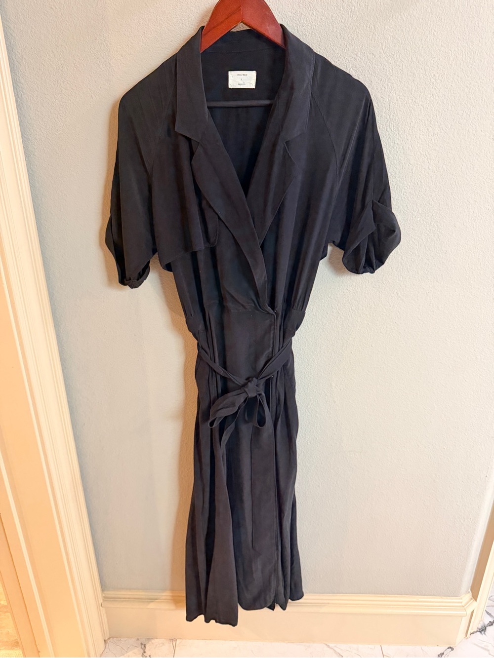 Billy Reid Black Safari Wrap Midi Dress Belted Made in USA Size L - Picture 2 of 8